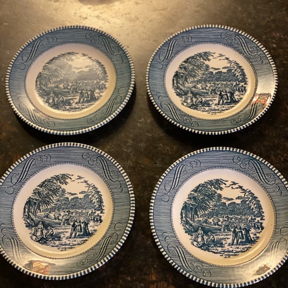 4 Royal China Currier& Ives Blue 6 3/8” Plates - Picture 2 of 11